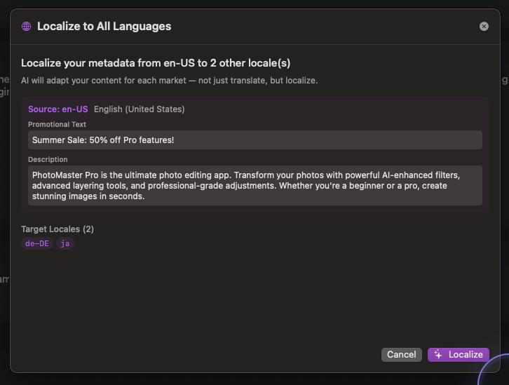 AI-powered bulk metadata generation for all locales